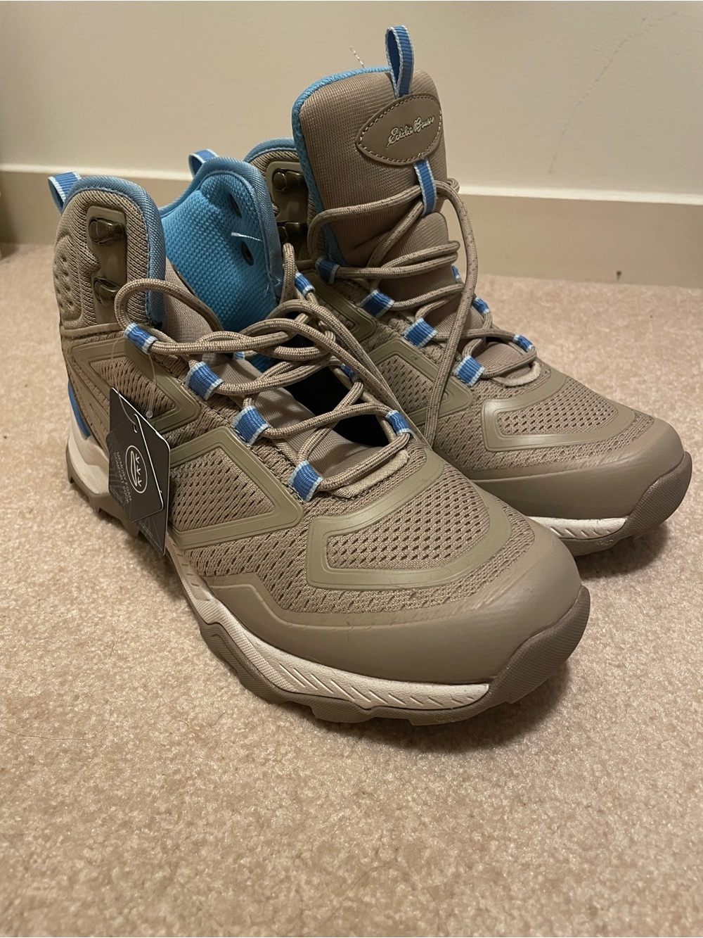 NWT Eddie Bauer Hiking Boots Neutral Gray and Light Blue High-Top
